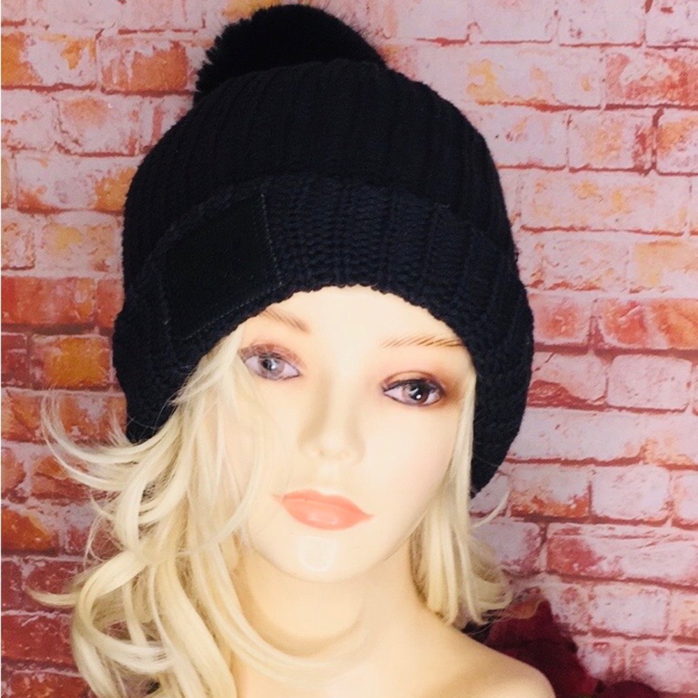 Love Your Melon Black Knit Pom Beanie Hat
